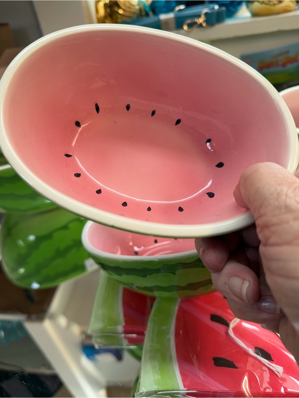 Ceramic Watermelon Dip Bowl Set - 2 pieces Pink and Green-S - Picture 4 of 5